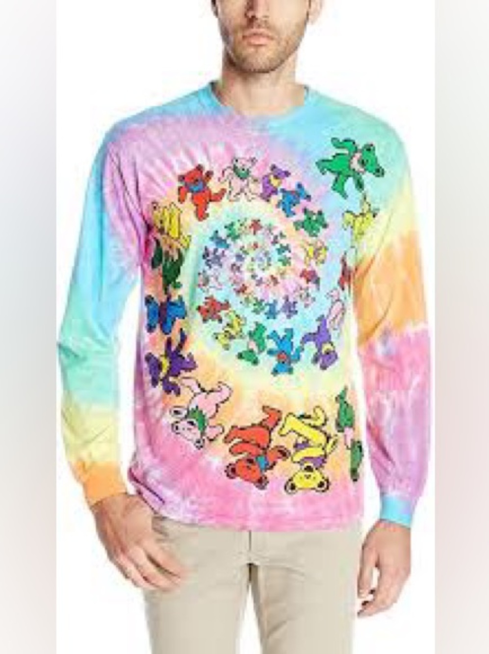 Tie-Dye Grateful Dead Dancing Bears Long Sleeve Tee - Multicolor